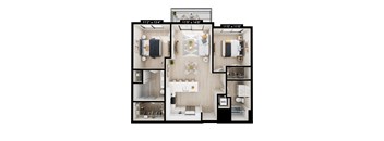 A floor plan of an apartment with dimensions and different rooms labeled.