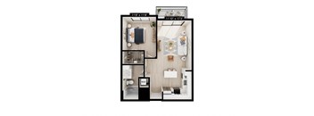 a floor plan of a home with a bedroom and a living room