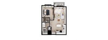 a floor plan of a home with a bedroom and a living room