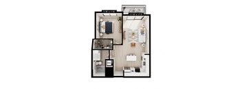 a floor plan of a home with a bedroom and a living room