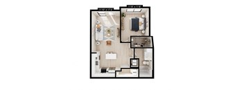 a floor plan of a home with a bedroom and a living room