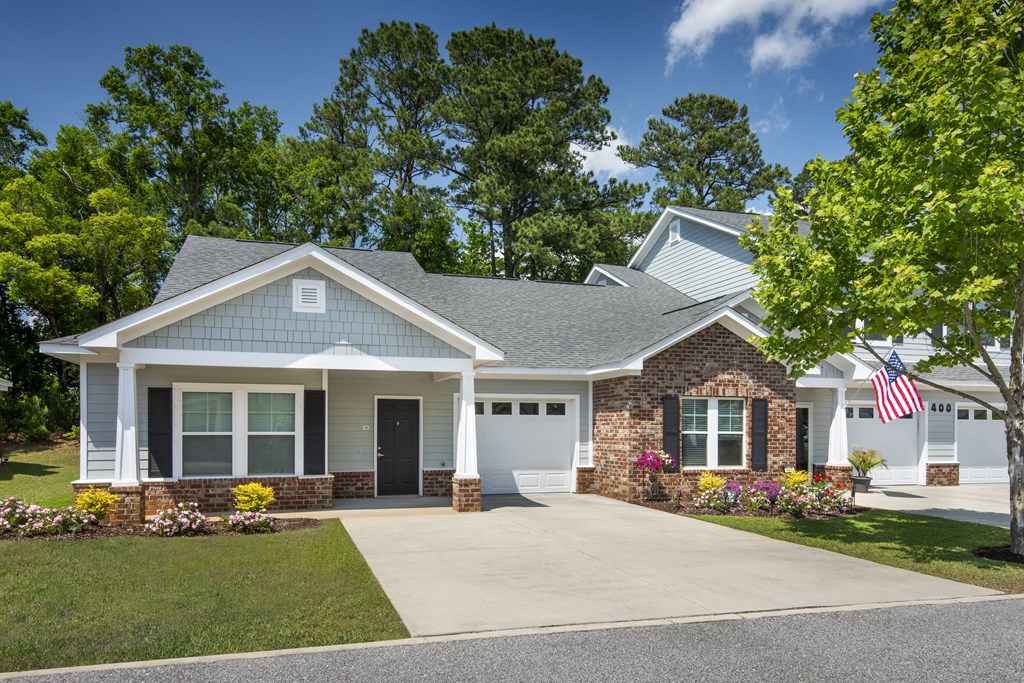 a house with an flag in front of it