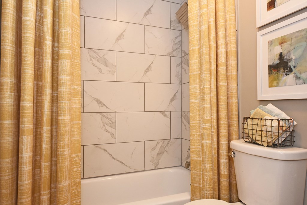 a bathroom with a toilet and a bath tub and a shower curtain