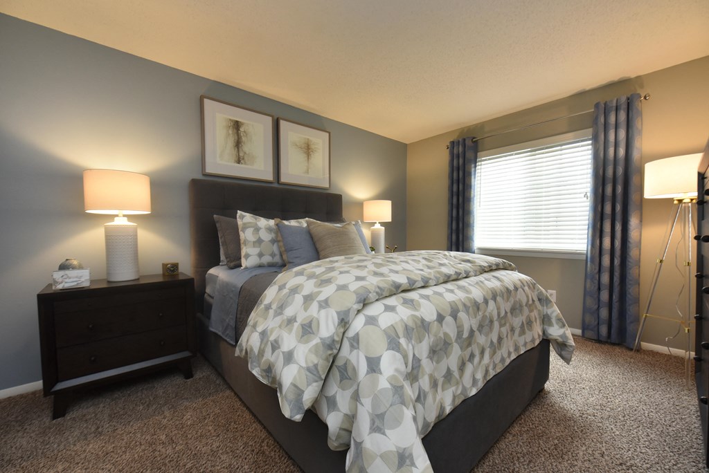 Apartments Near Regions Field - MarQ Vestavia - Bedroom with Carpet Flooring and Large Window