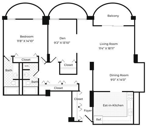 a floor plan of a house with bedrooms and a living room and a dining room