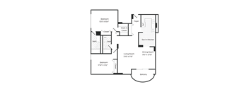 the floor plan of a bedroom apartment with a living room and a dining room