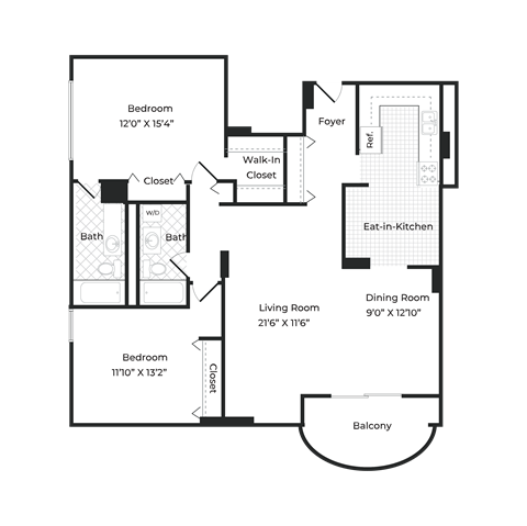 the floor plan of a bedroom apartment with a living room and a dining room