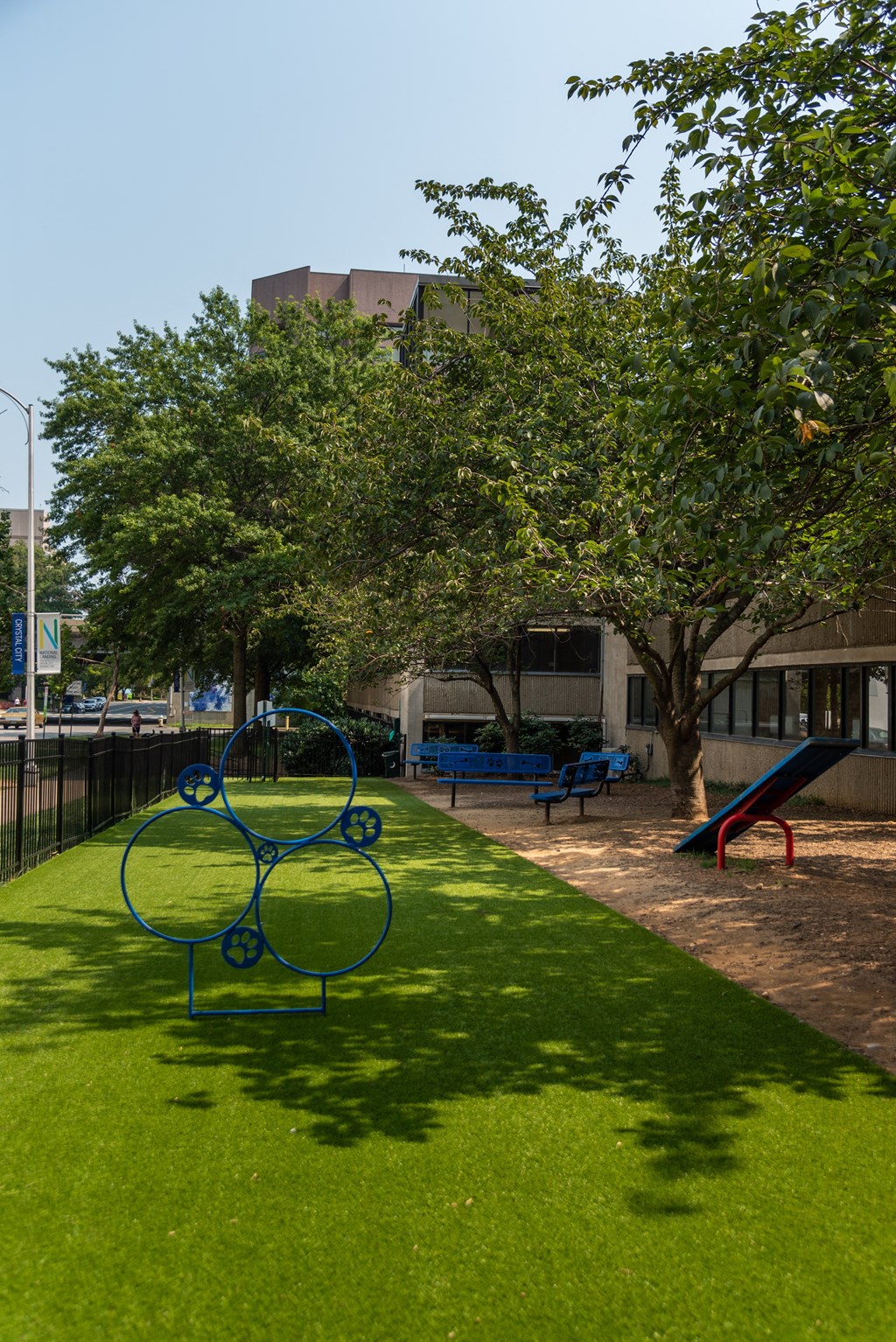 a park with a playground and a tree