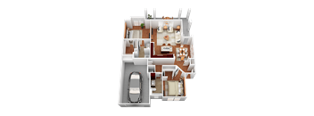a 3d rendering of a house with a car in the garage