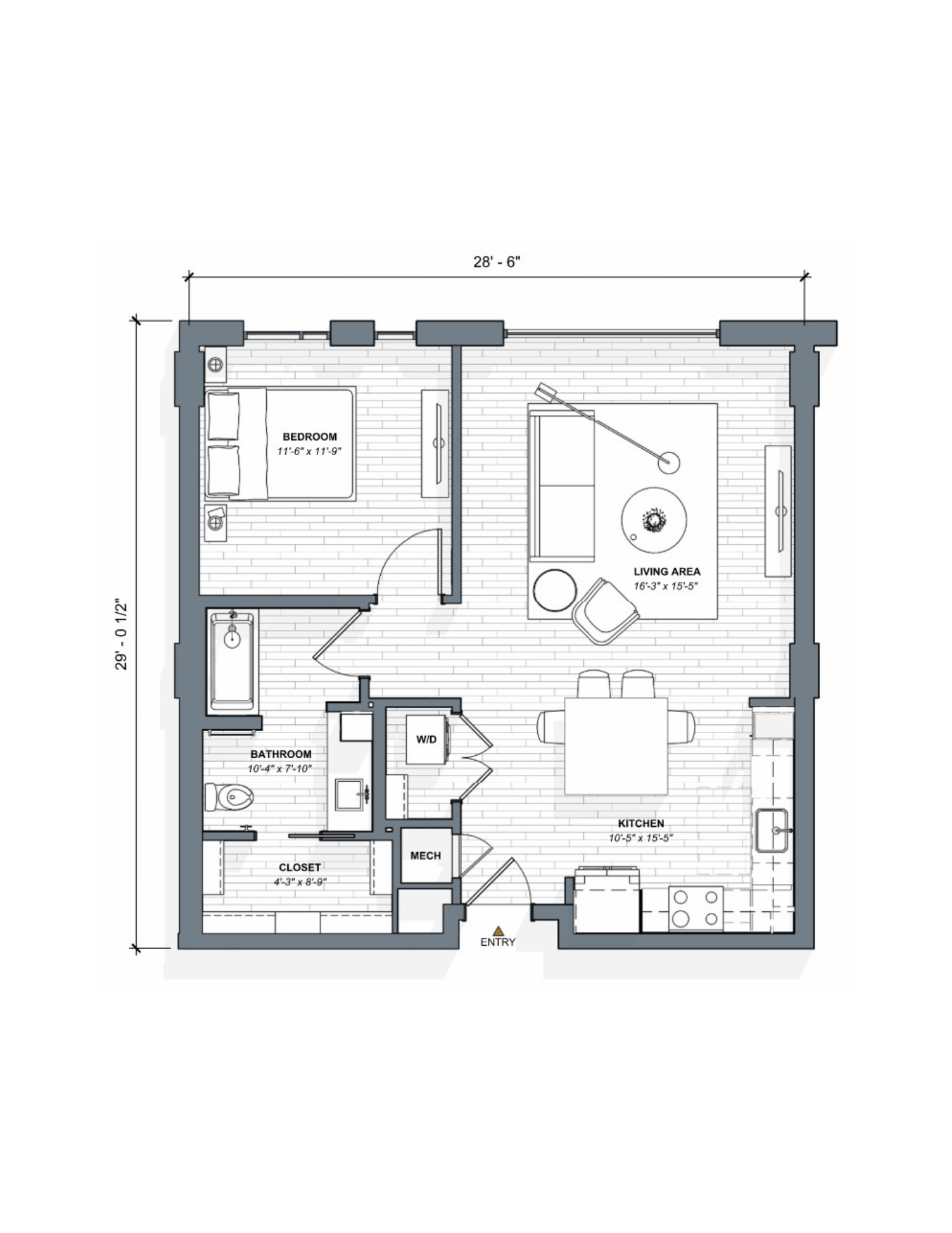 52 TEN A2.1 Floorplan, 1 bed 1 bath