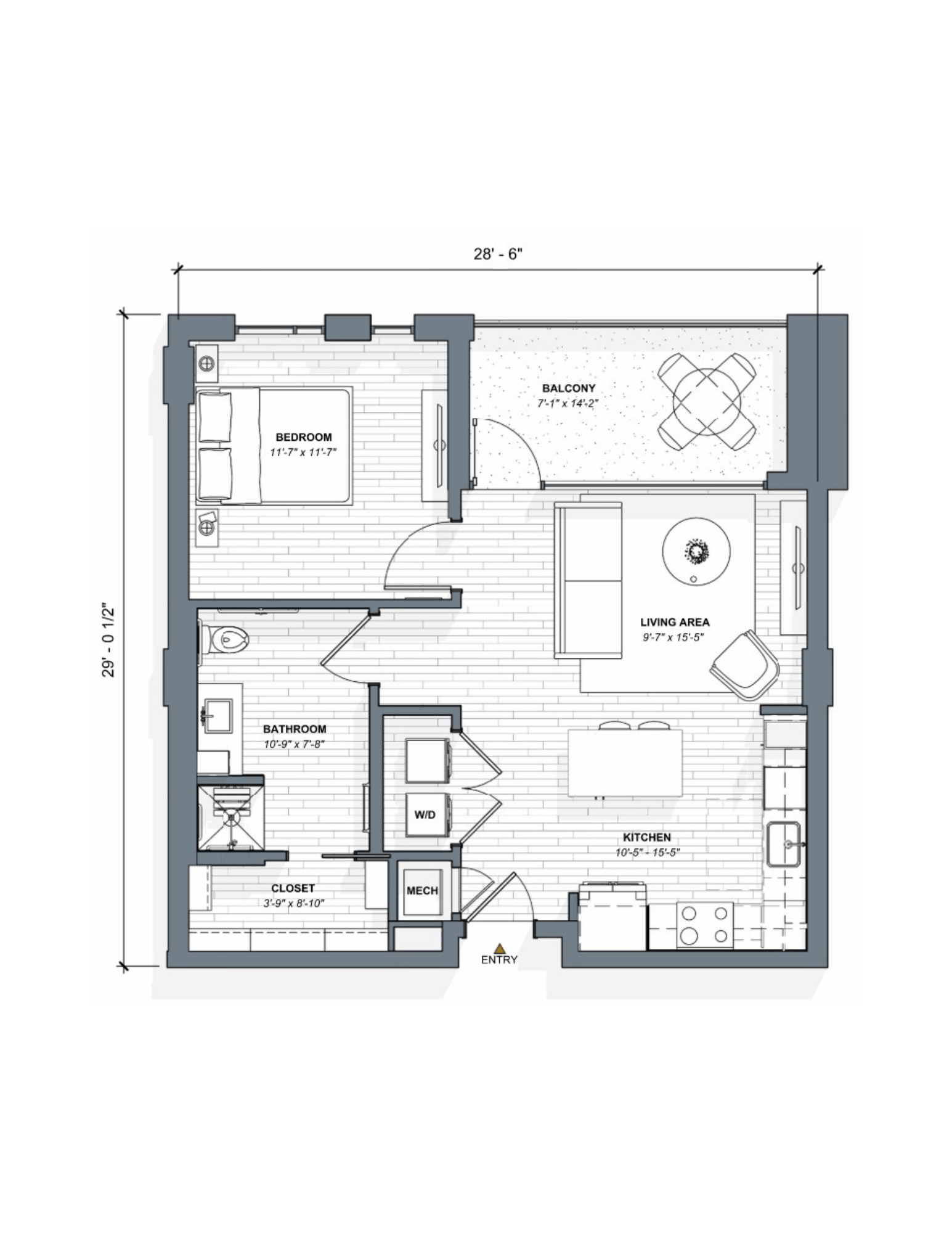 52 TEN A2 Floorplan, 1 bed 1 bath