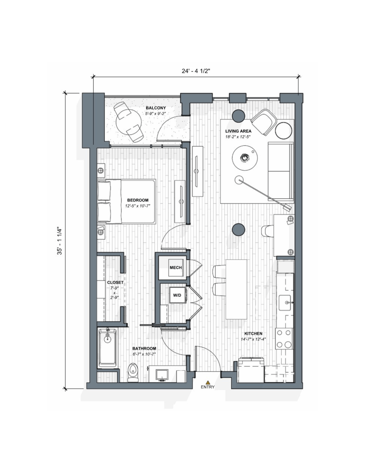 52 TEN A3 Floorplan, 1 bed 1 bath