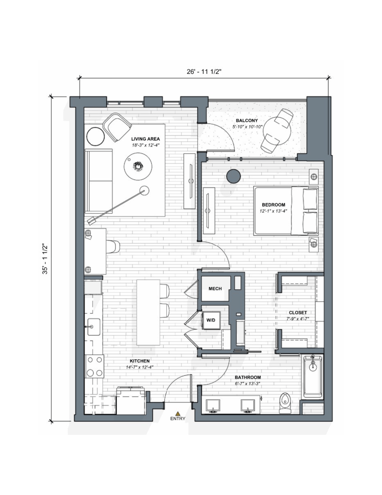 52 TEN A4 Floorplan, 1 bed 1 bath