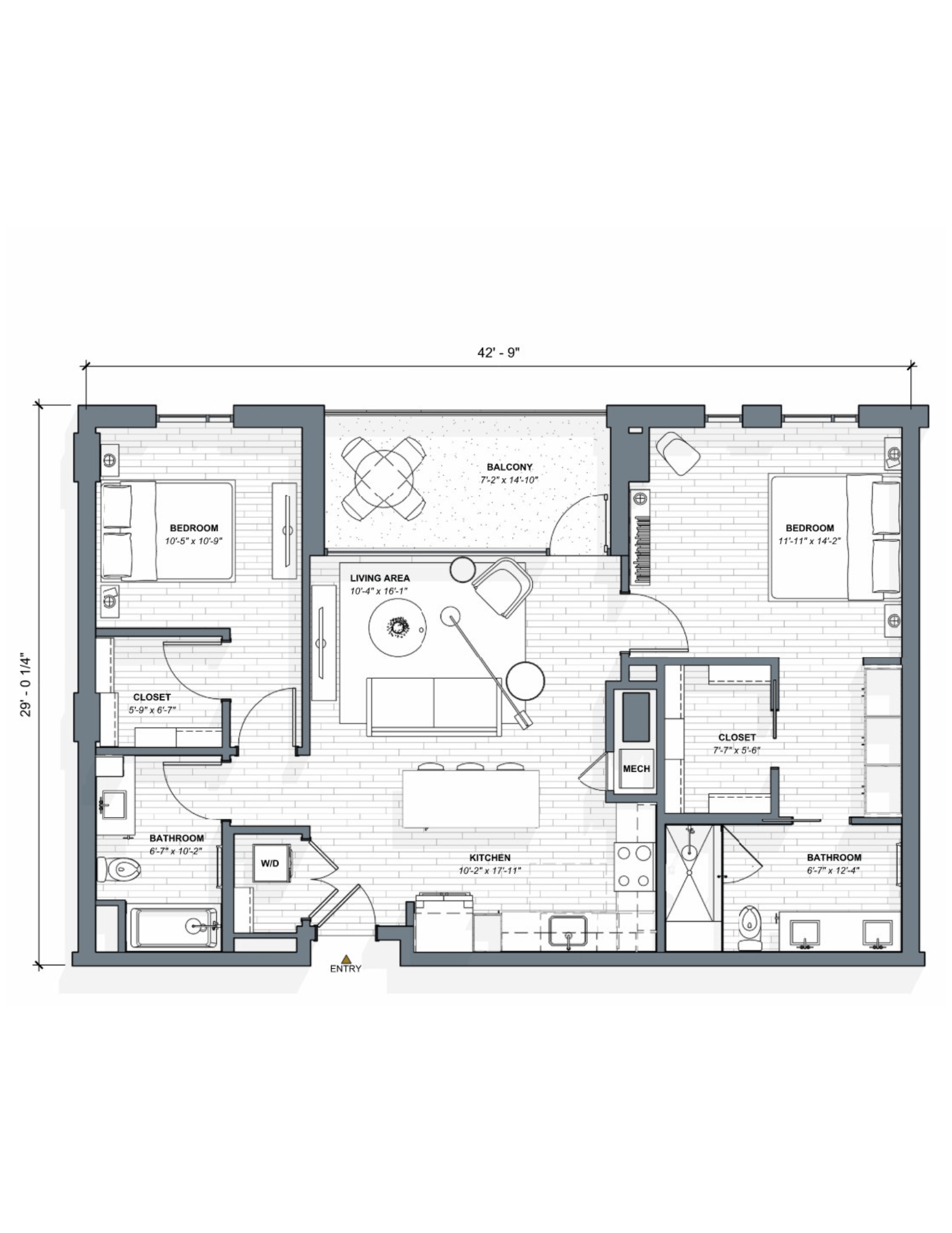 52 TEN B1 Floorplan, 2 bed 2 bath
