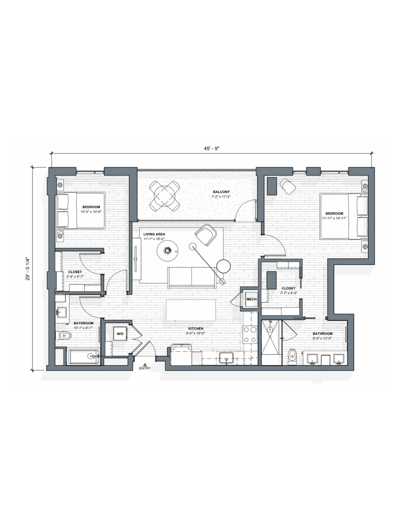 52 TEN B2 Floorplan, 2 bed 2 bath