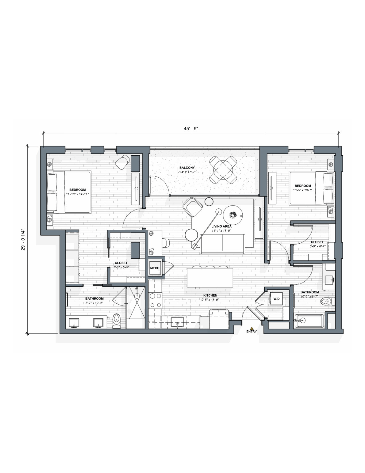 52 TEN B3 Floorplan, 2 bed 2 bath