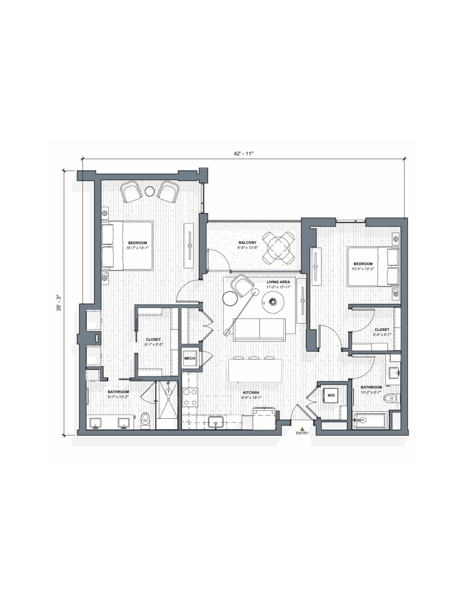 52 TEN B4 Floorplan, 2 bed 2 bath