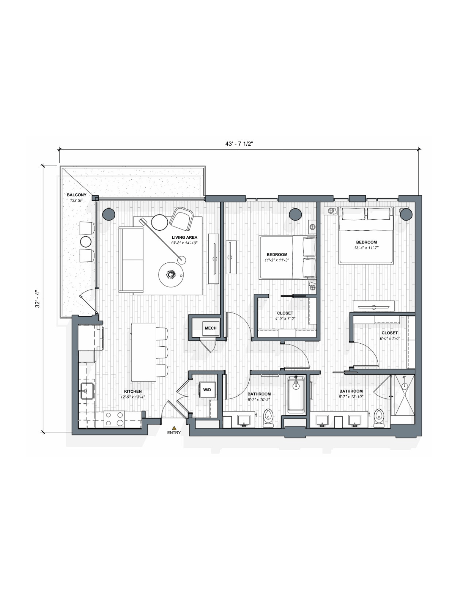 52 TEN B5 Floorplan, 2 bed 2 bath