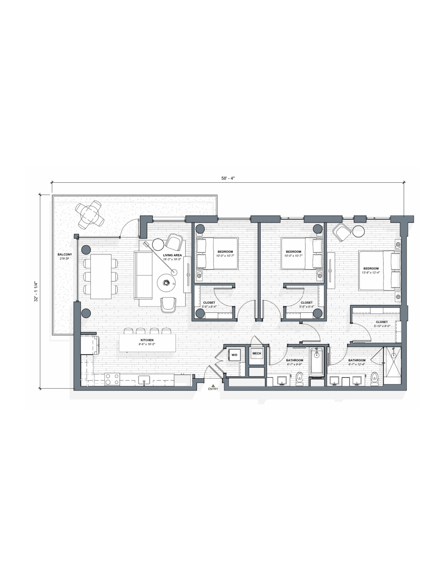 52 TEN C1 Floorplan, 2 bed 2 bath