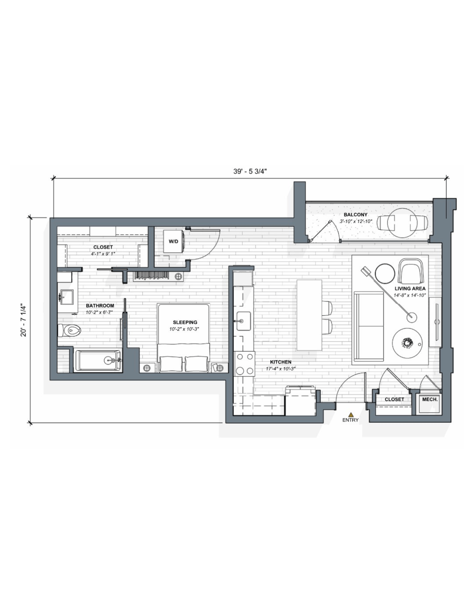 52 TEN E3 Floorplan, Studio 1 bath