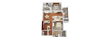 a 3d drawing of a floor plan with bedrooms and a living room