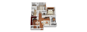 a 3d rendering of a bedroom and living room