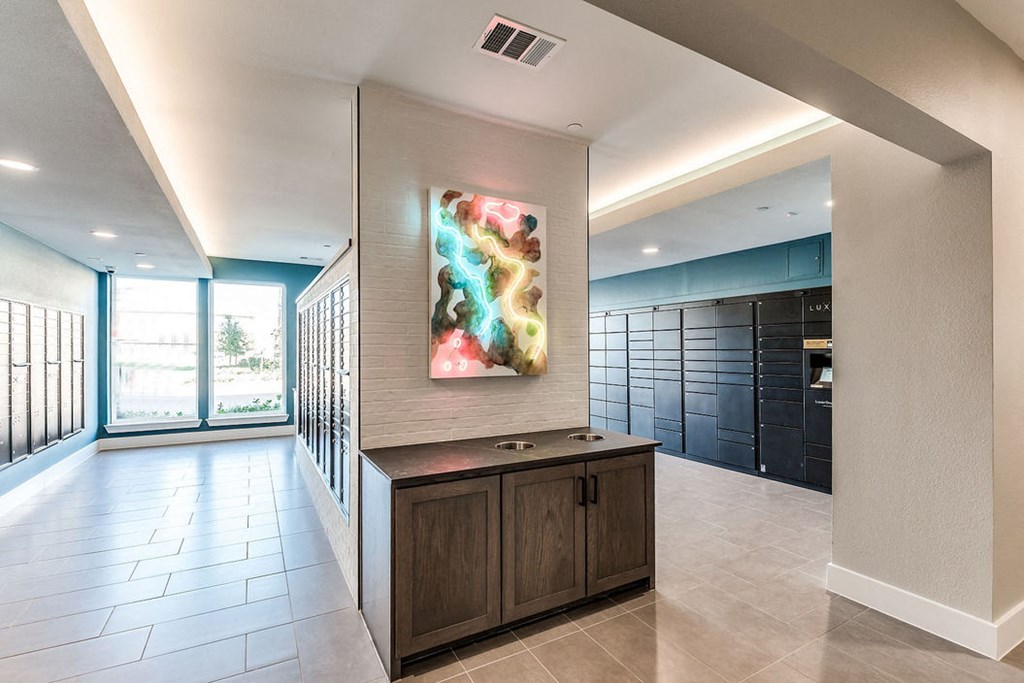 mail room at soneto on western apartments