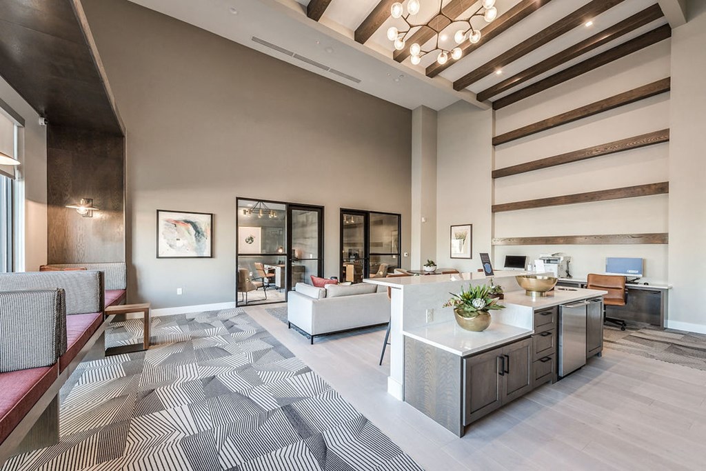 a living room with a couch and a table