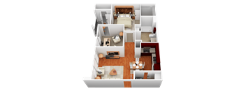 a 3d rendering of a bedroom and living room