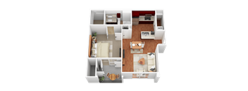 a 3d rendering of a bedroom and living room