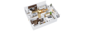 3d floor plan of a house with bedrooms and a living room