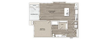 A floor plan of a house with a living room, dining room, bedroom, and bathroom.