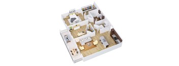a 3d floor plan of a house with a living room and a dining room