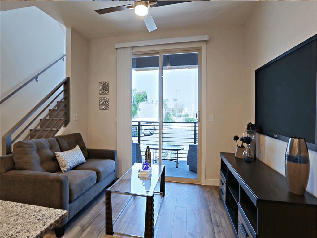 Living Room With TV at Scottsdale Hayden Townhomes, Scottsdale, AZ, 85257