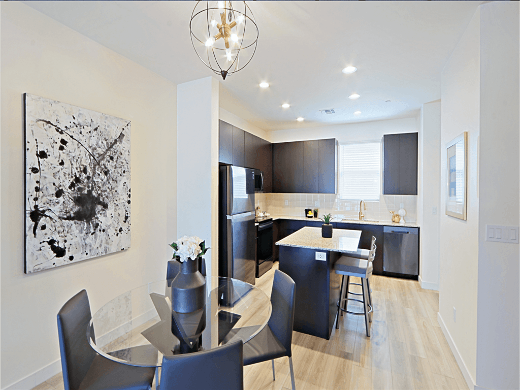 Dining Area With Living Room View at Scottsdale Hayden Townhomes, Scottsdale, AZ, 85257