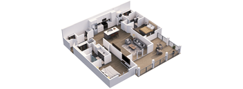 3d floor plan of a 2100 sq ft apartment