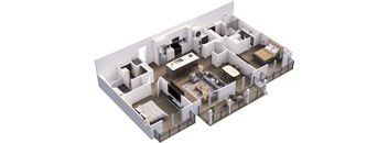3d floor plan of a 2100 sq ft apartment