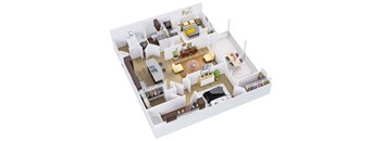 3d floor plan of a house with bedrooms and a living room