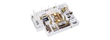 3d floor plan of a house with bedrooms and a living room