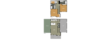 A floor plan of a two-story residential building with labeled rooms.