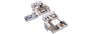 the 3d floor plan of a home is shown with several