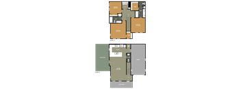 A floor plan of a two-story residential building with labeled rooms.