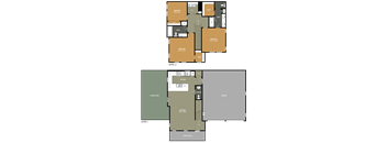 A floor plan of a two-story residential building with labeled rooms.