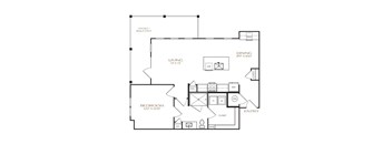 A black and white floor plan of a house with a living room, dining room, bedroom, and bathroom.