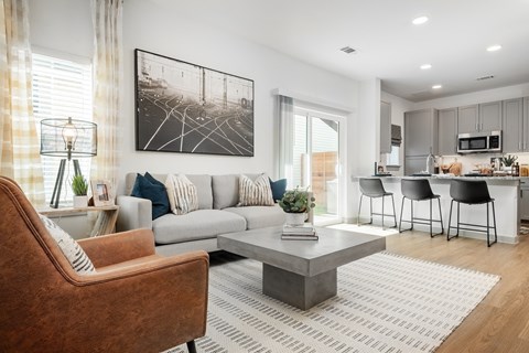 a living room with a couch and a coffee table
