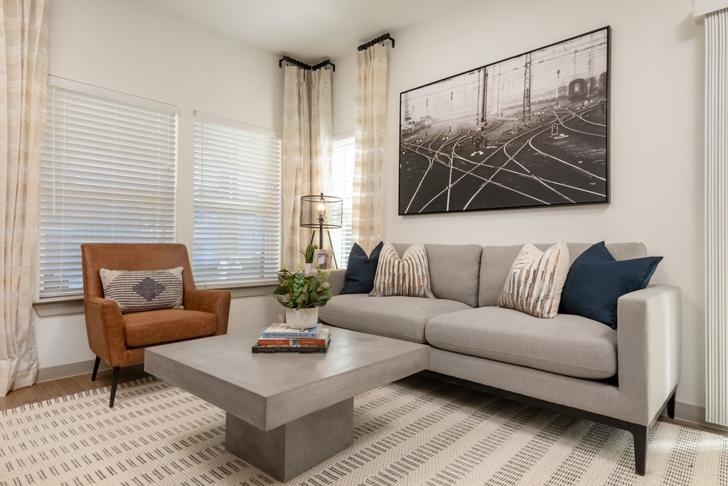a living room with a couch and a coffee table