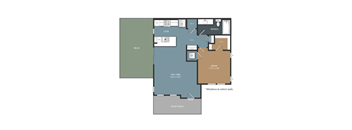 A floor plan of a house with a living room, kitchen, and bathrooms.