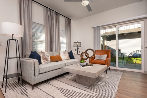 a living room with a couch and a coffee table