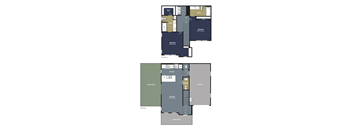 A floor plan of a two-story home with labeled rooms.