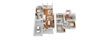 3d rendering of a floor plan of a house with a car